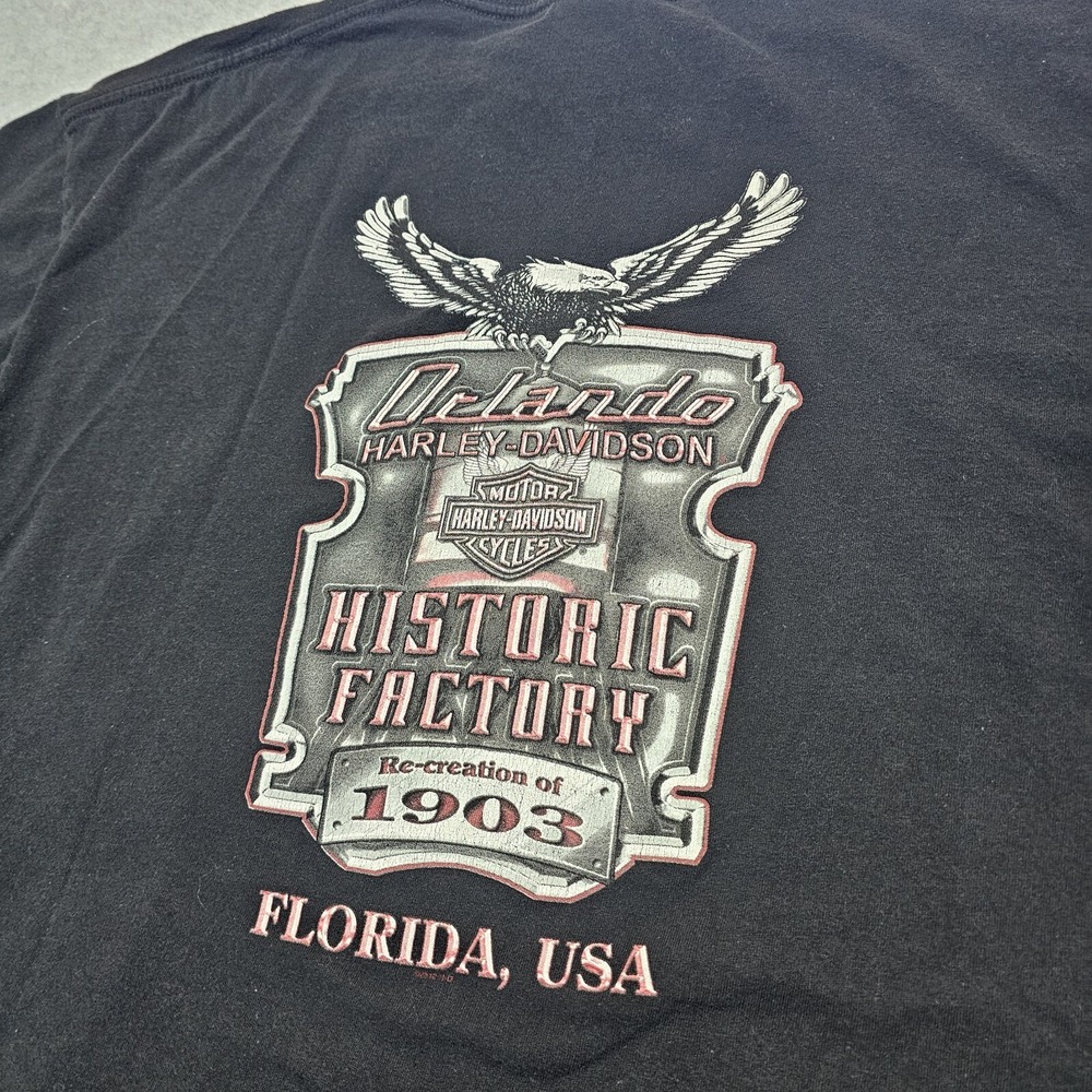 Harley Davidson Biker Black‎ T-Shirt Mens Size XXL Orlando FL Historic Factory